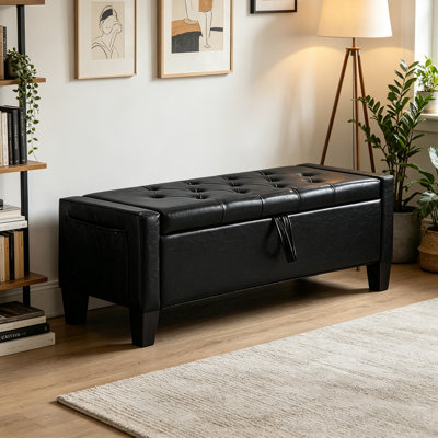 Banc de rangement rembourré en similicuir