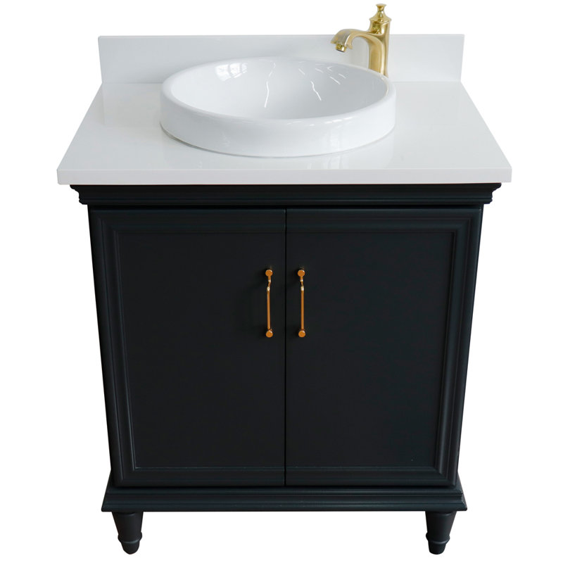 Ensemble de meuble-lavabo simple 31 po Rhian, Gris foncé, Marbre de Carrare blanc
