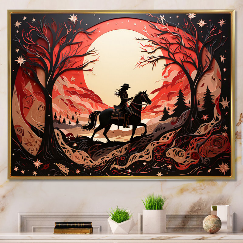 Western Wild West Abstract Show - reproduction sur toile, H 24 po x l 32 po x P 1 po, Cadre flottant doré