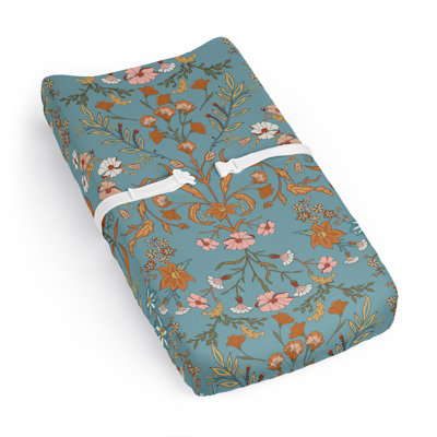 Boho Floral Wildflower Blue and Orange Changing Pad Cover Sheet
