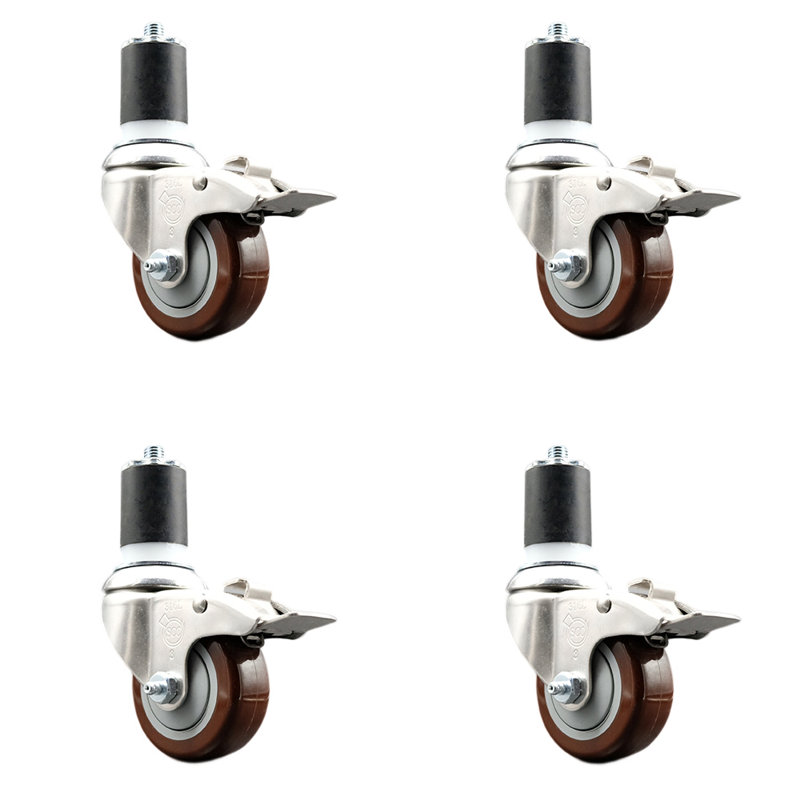 Jeu de roulettes extensibles en poly, H 3,5 po x l 3,5 po, Marron
