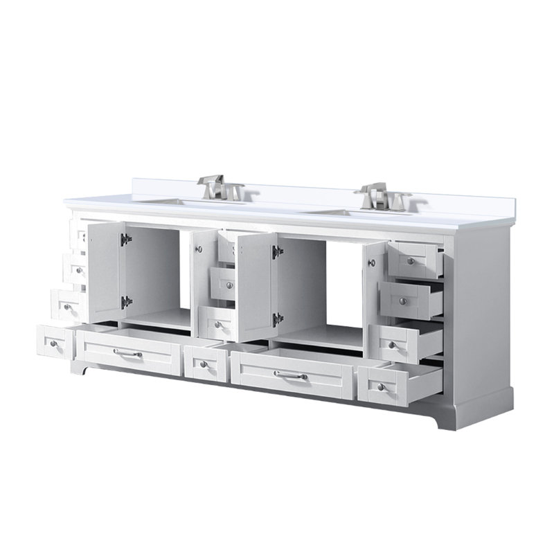 84 po X P 22 po Meuble-lavabo double D 4 portes avec comptoir en marbre et robinet, Blanc