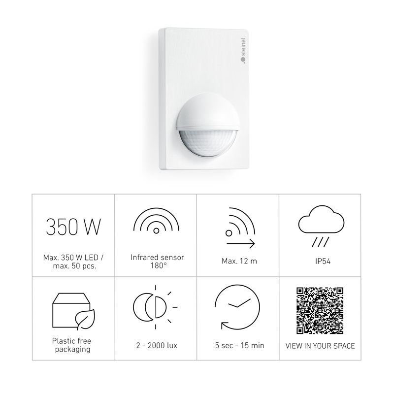 Motion Sensor IS 180-2 PIR Wall Mount 12 m Reach Adjustable 1000 W, White