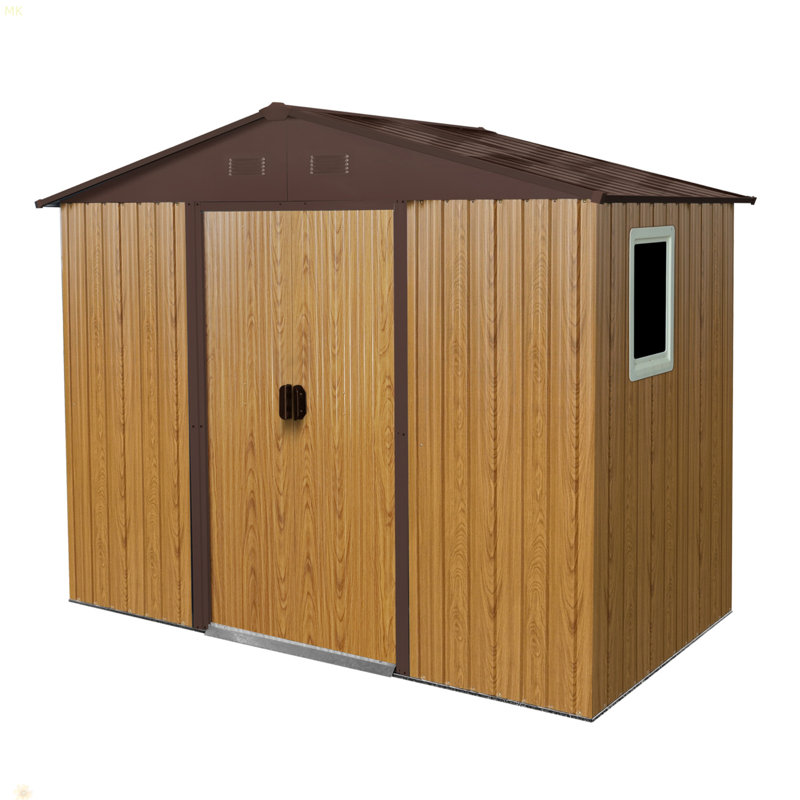 Outdoor Metal Storage Shed With Window And Metal Foundation For Backyard, Patio, Lawn, Coffee, 74.62" H x 93.12" W x 51.8" D