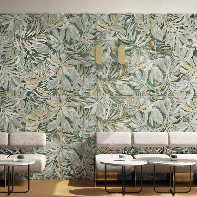 Parete Tropici 24" x 47" Porcelain Natural / Floral Wall & Floor Tile, Green