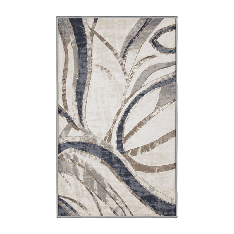 Machine Washable Gray Area Rug, Rectangle 7' x 10'