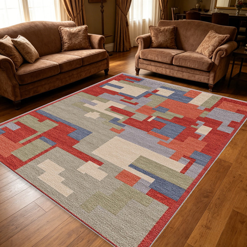 Red Abstract Blocks carpet-easy to clean, machine-washable, soft and comfortable; suitable for door mats, kitchens, living rooms, bedrooms, corridors, and laundry areas. Easy to clean, durable carpet for home decoration.
