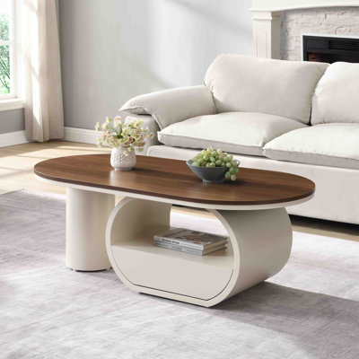 Table basse 47,24 po ovale avec tiroir de rangement pour le salon - blanc