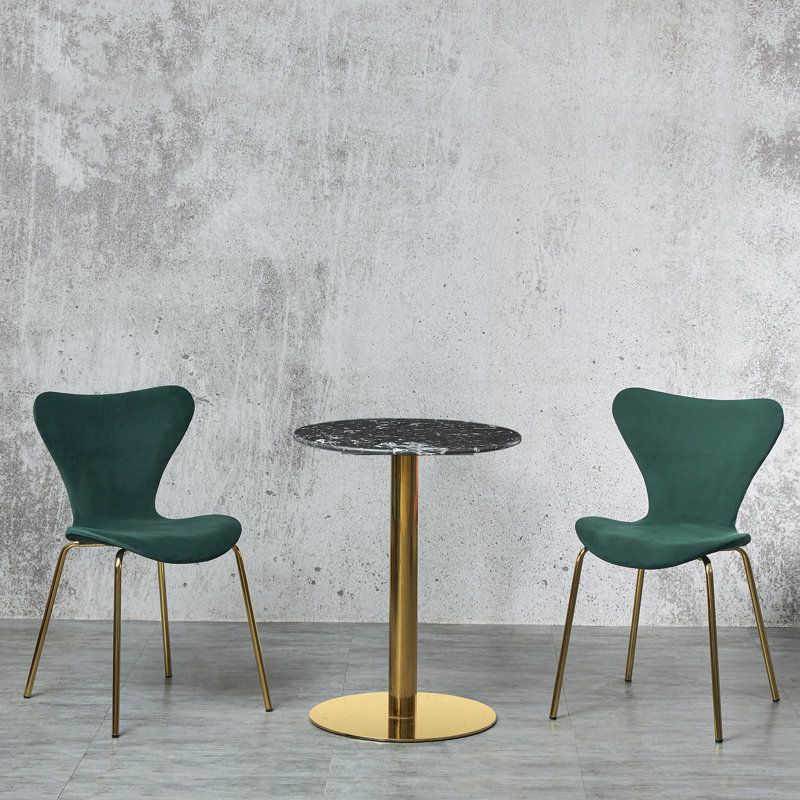 Round Faux Marble Top Metal Base Dining Table, Black, Gold, 75cm H x 60cm L x 60cm W 