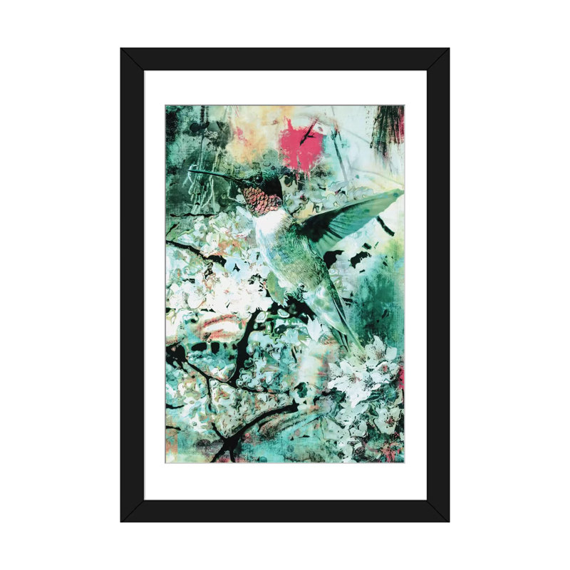 « hummingbird », impression sur toile, Papier avec cadre noir, H 24 po x l 16 po x P 1 po, Blanc