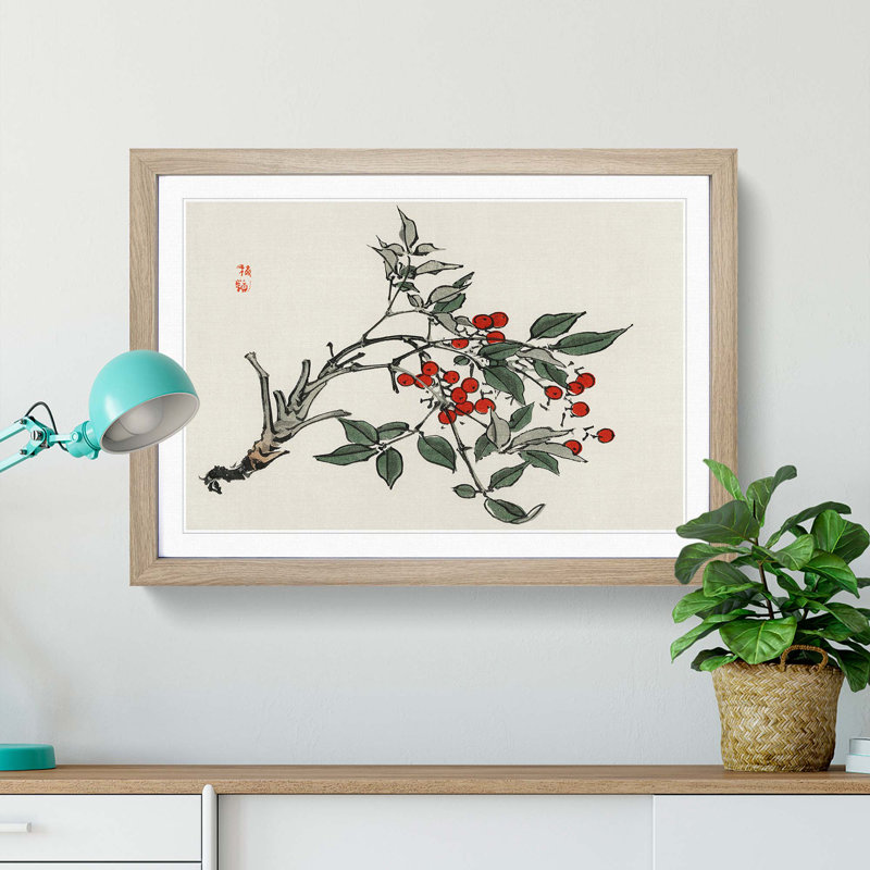 Firethorn Berries by Kono Baireir - Picture Frame Painting Print, 48cm H x 65cm W x 2cm D, Oak Framed