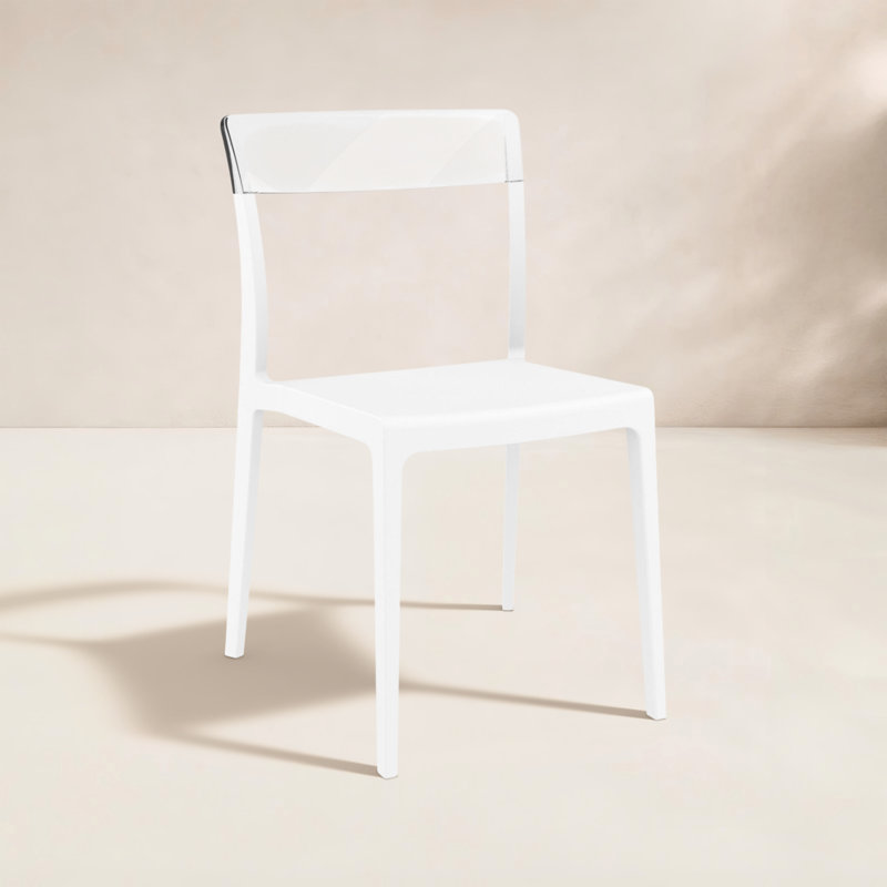Kliebert Stacking Patio Dining Side Chair, White/Transparent Clear