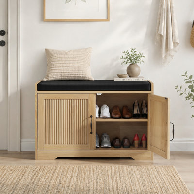 Banc de rangement rembourré avec portes