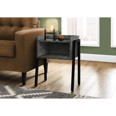 Table d'appoint grise 12,05 pouces avec pieds en métal noir et plateau pour un salon fonctionnel avec des bords arrondis