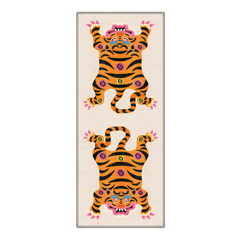 Verdant Animal Print Machine Washable Orange / Black / Beige Indoor Area Rug with Non-Slip Backing, Runner 2' x 6'