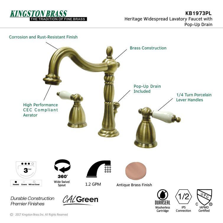 Kingston Brass Heritage Widespread Bathroom Faucet with Drain Assembly   Reviews Wayfair