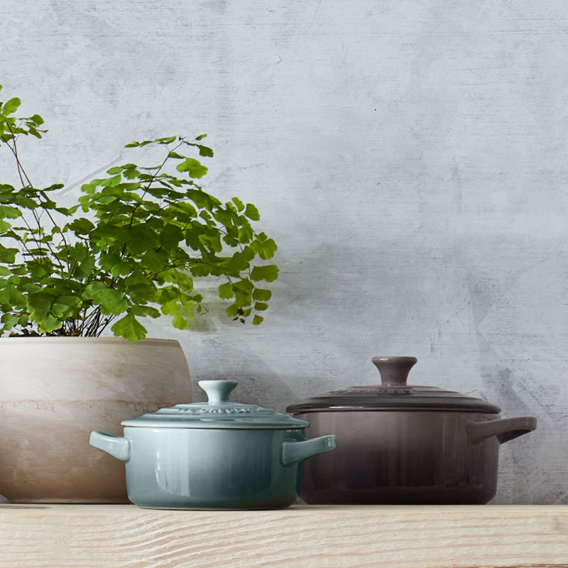 Le Creuset Stoneware Mini Round Cocotte, 24 Ounce, White, Green