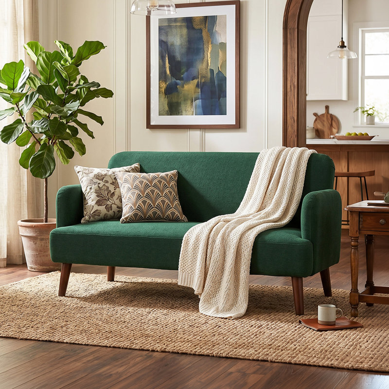 Herefordshire 2 Seater Sofa Small Sofa 21cm Thick Padding Wood Legs, Dark Green