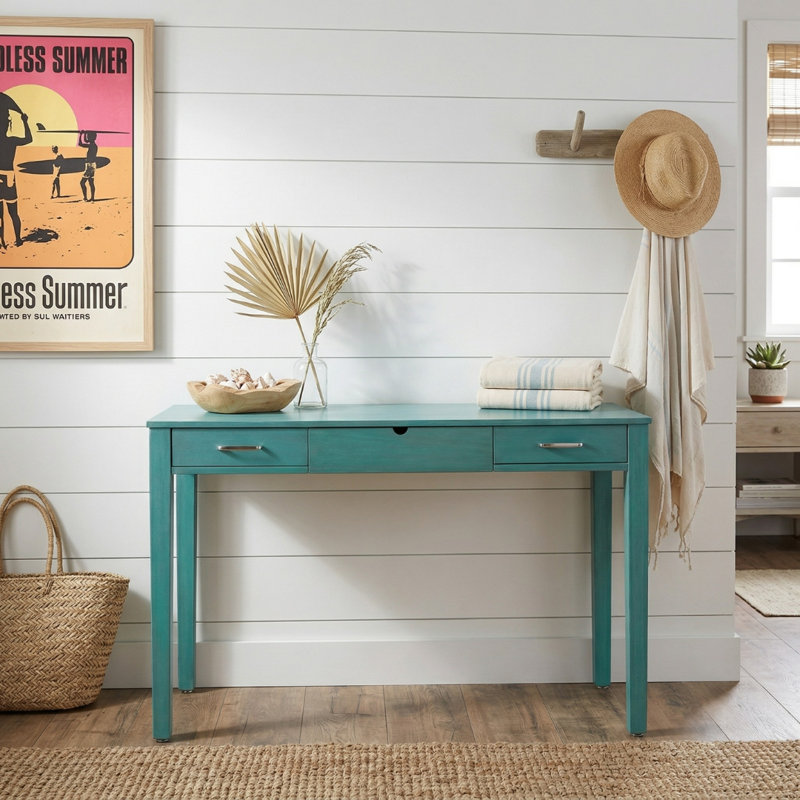 Bureau d'écriture avec prises encastrées Kiralyn, Turquoise