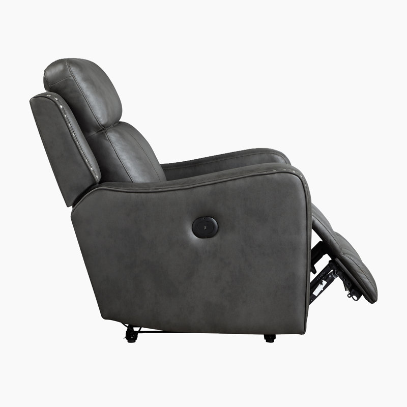 Jacopo 36.5" Traditional Recliner - Polished Microfiber Power Recliner with USB Charging and Stylish Nailhead Trim.