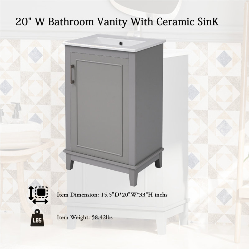 Meuble-lavabo simple 20 po avec plateau Makayla, Gris