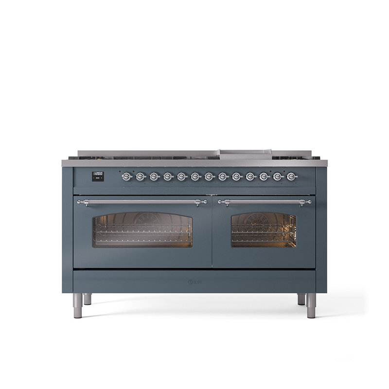 ILVE Nostalgie II Series 60 inch Dual Fuel Range with 9 Sealed Burners, Griddle (Glass Door), Liquid Propane