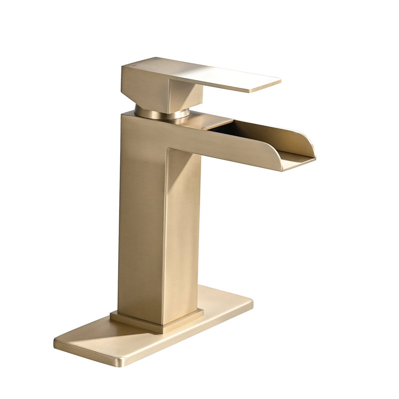 Waterfall Bathroom Faucet Single Handle Bathroom Sink Faucets 1 Or 3 Hole Solid Vanity Faucet With Deck Plate & Overflow Pop Up Drain