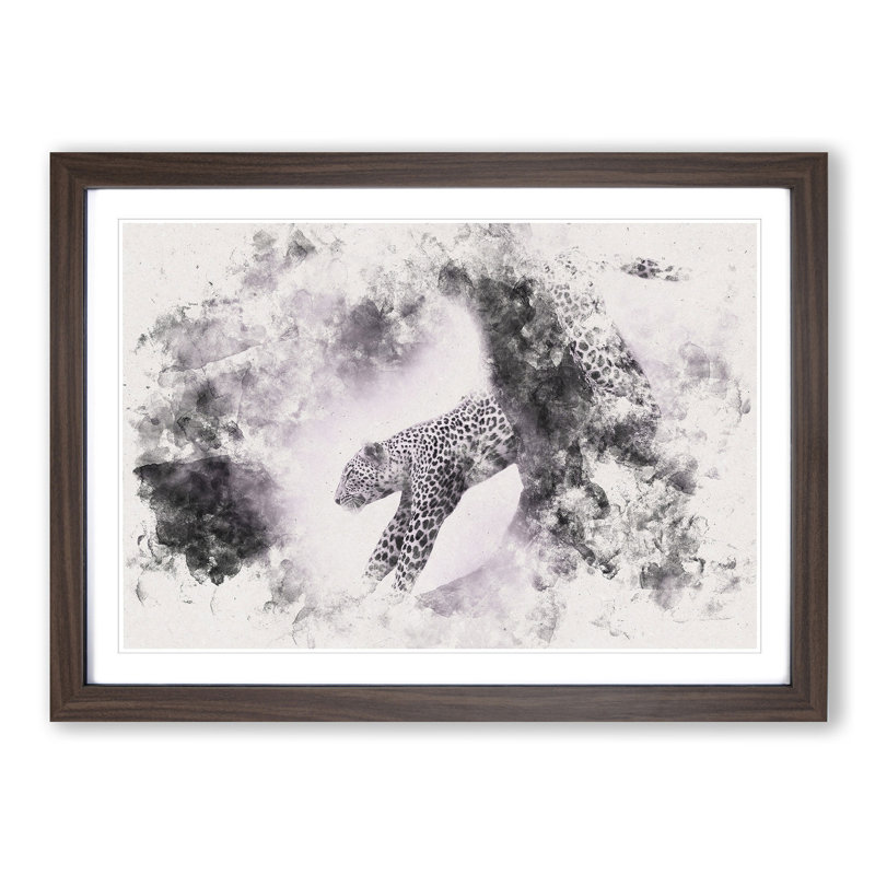 Leopard Climbing from a Tree - Picture Frame Painting Print, 24cm H x 33cm W x 2cm D, Walnut Framed