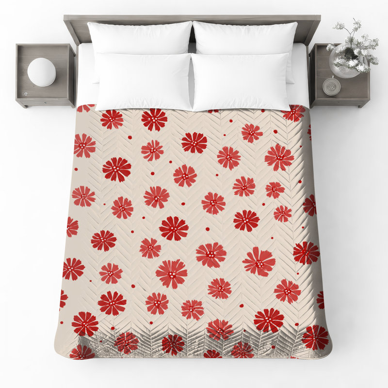 Couvre-lit matelassé à motif floral rouge toutes tailles, Grand lit