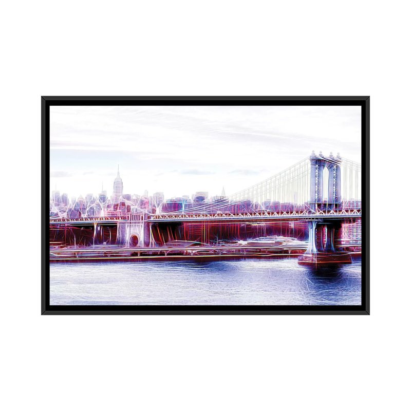 «Manhattan Bridge», impression sur toile, H 18 po x l 26 po x P 1,5 po, Toile avec cadre noir, Pas de tapis