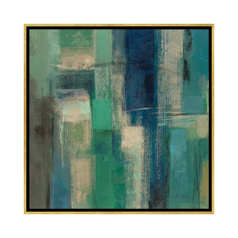 «Emerald Fields I» par Silvia Vassileva - reproduction d'art, H 26 po x l 26 po x P 1,5 po, Toile encadrée d'or, Aucun mat