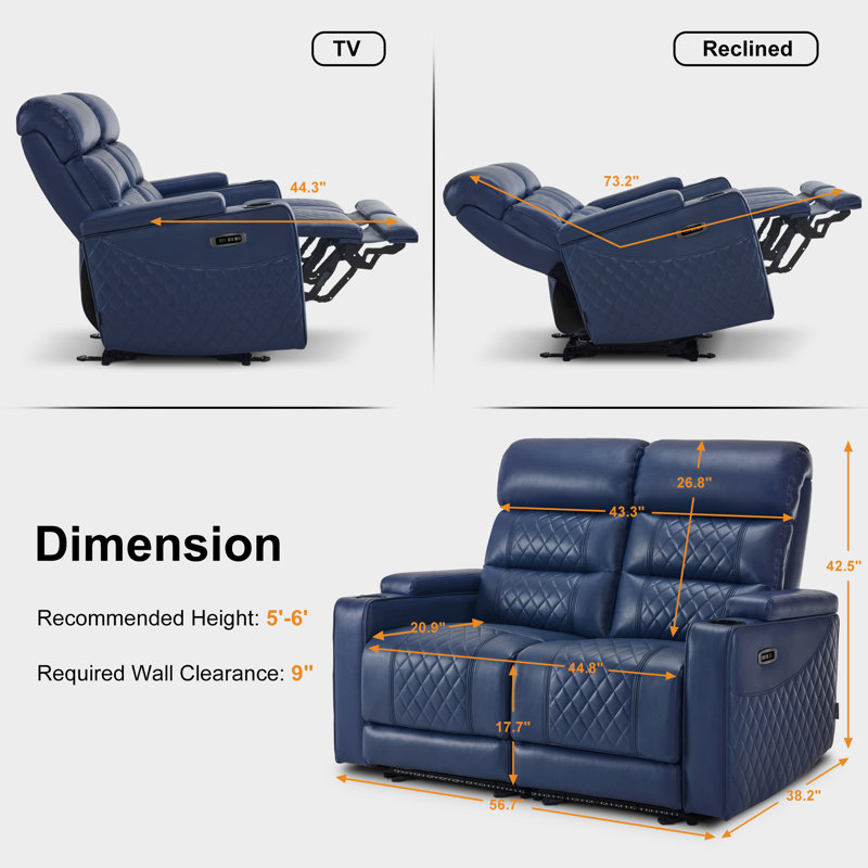 Canapé inclinable électrique avec repose-tête réglable, siège de cinéma maison, Marine