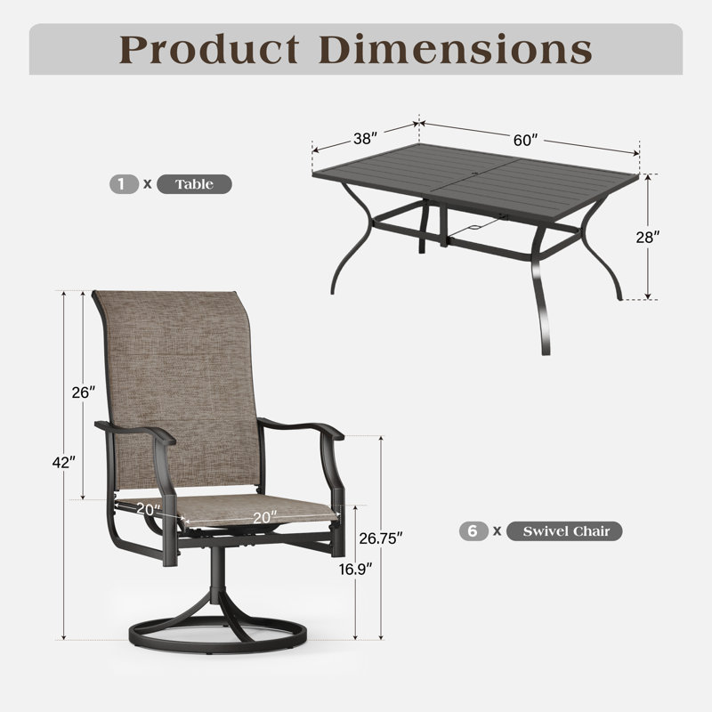 8pcs Rectangle Outdoor Patio Dining Set With Umbrella, Beige