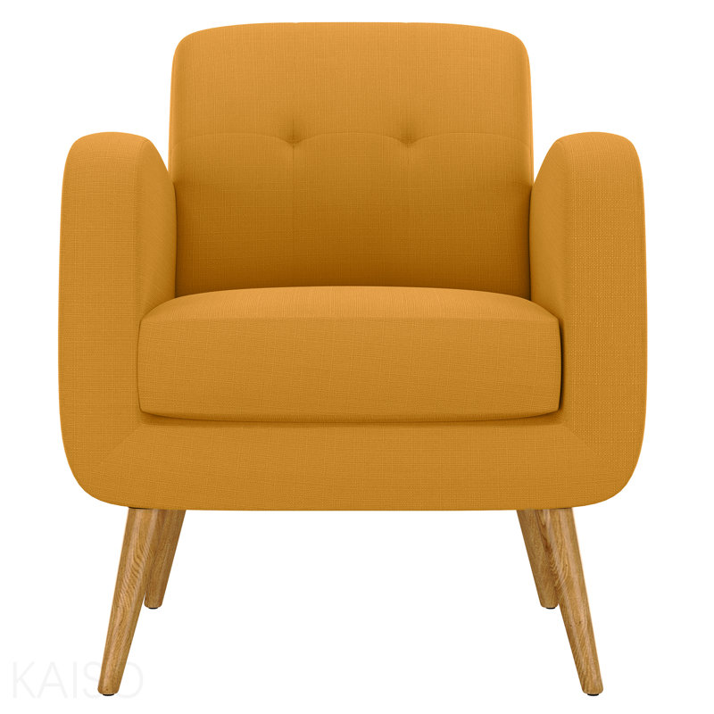 Chaise d'appoint en lin jaune avec pieds en bois massif naturel