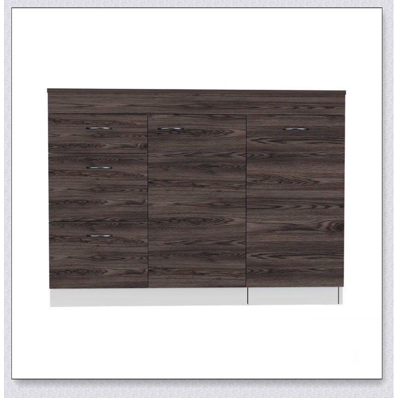 Laurel 3-Drawer L-Shaped Convertible Kitchen Island with Dark Walnut Finish, Perfect for Modern and Functional Kitchens