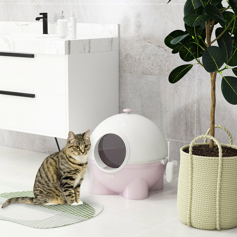 Litière pour chat à capuchon rose, grande, couvercle, pédale de sable qui fuit, odeur, L 21,09 po x l 20 po, H 19 po incluse, grande rose, 19 po