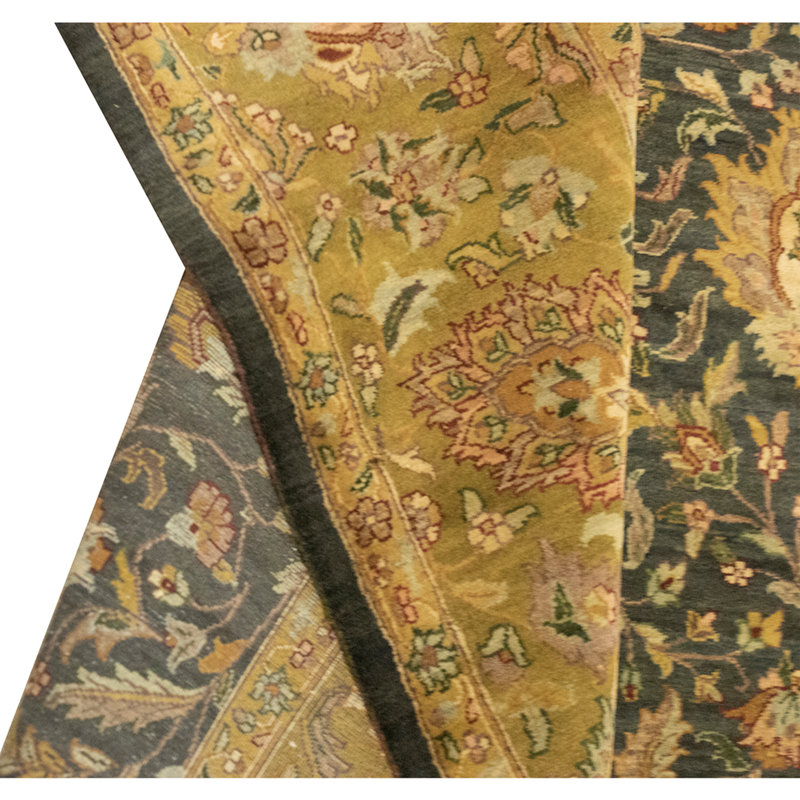 Hand Knotted Wool Oriental Area Rug in Black And Gold