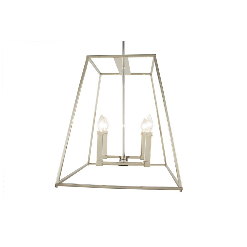 Lustre rectangulaire lanterne 4 lumières Jeffry, H 17 po x l 22 po x P 22 po, Nickel brossé