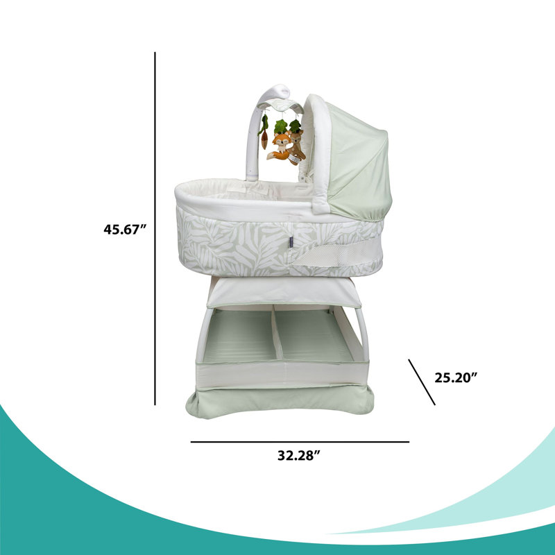 Bassinet with Bedding with Mattress, Sage Fern Leaves