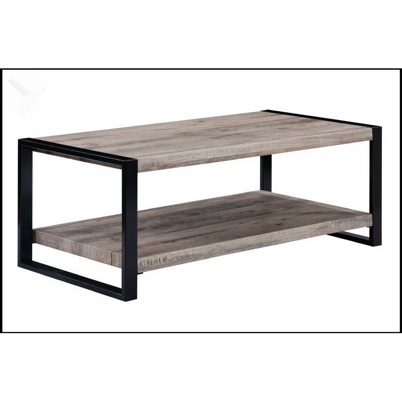 Ensemble de salon contemporain 3 pièces avec table basse rectangulaire et 2 tables de bout carrées, meubles en bois brun rustique et noir