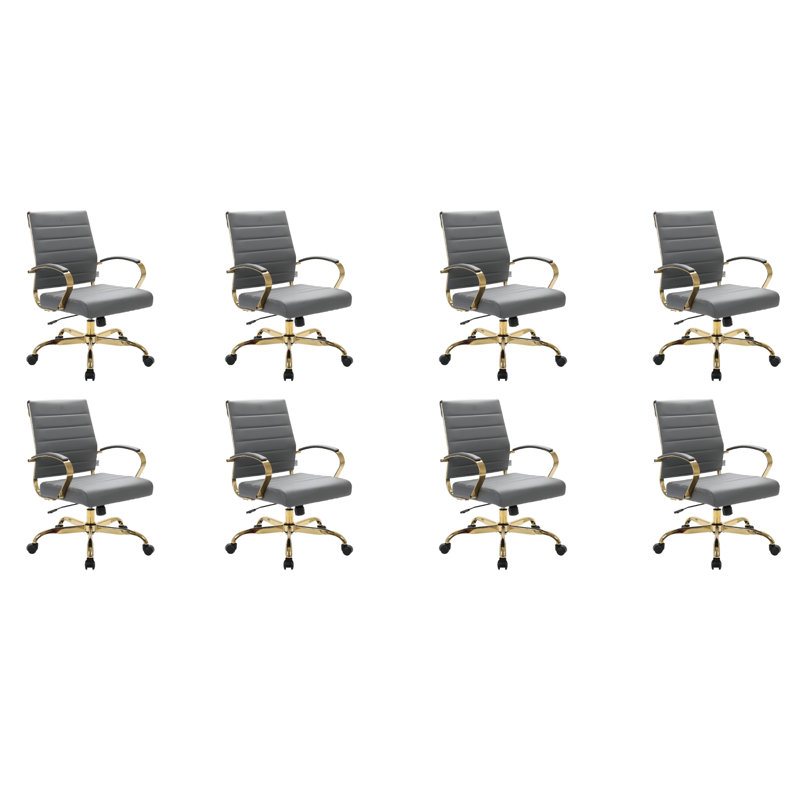 Fauteuil de bureau pivotant en cuir Naudain, Ensemble de 8, Gris