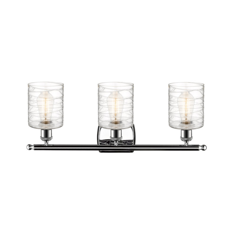 Leilani 3 - Light Dimmable Vanity Light, 60 Watt Vintage Incandescent Bulb, Polished Chrome, Clear Deco Swirl