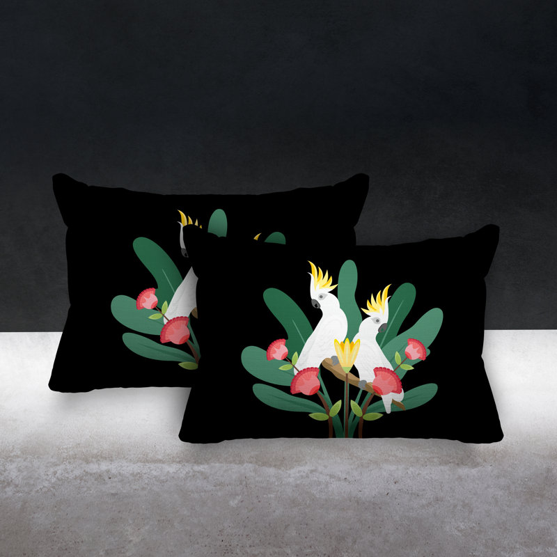 Coussin lombaire intérieur / extérieur Flocked Birds, Noir