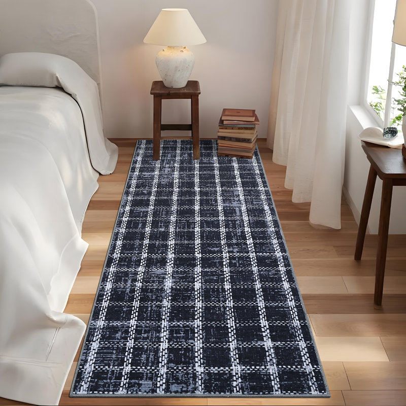 Machine Washable Rug Modern Plaid Rug Soft Area Rug Non Slip Soft Thin Rug Low Pile Foldable Rug for Living Room, Bedroom, Dining Room