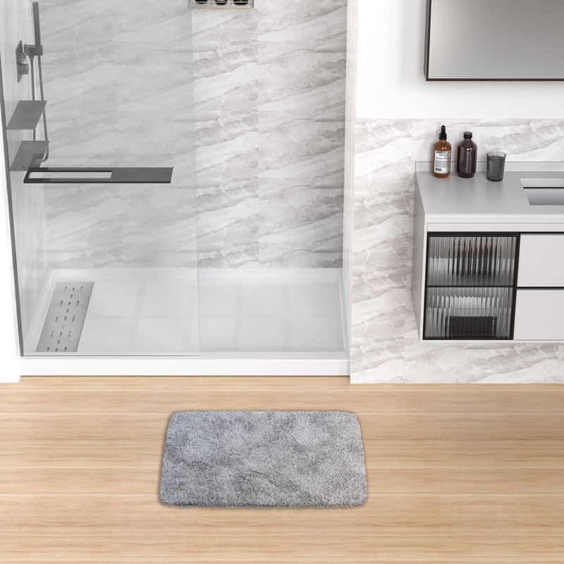 Bases de douche rectangulaires à simple seuil de 48 po x P 32 po avec drain à gauche, conception antidérapante