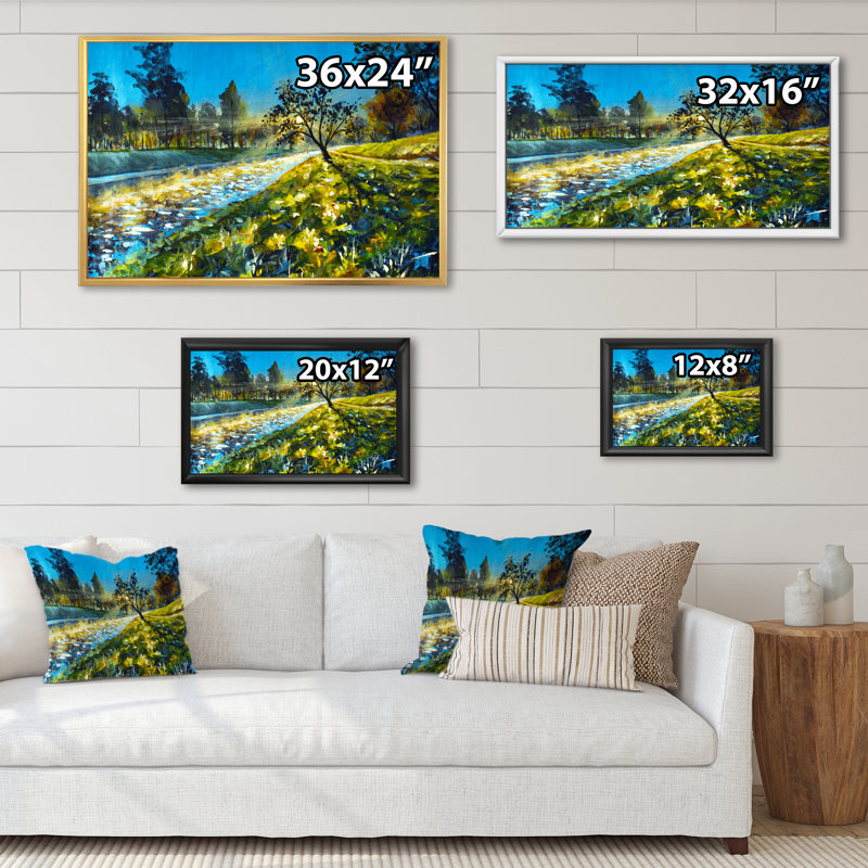 «Sunsert On Forest Nature», reproduction sur toile flottante, H 16 po x l 32 po x P 1 po, Cadre flottant noir