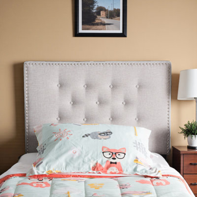 Nebeker Upholstered Headboard in Greyish Beige Fabric by Winston Porter