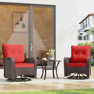  Imalai Outdoor Rocking Swivel Rattan Chair Set Removable Cushions & Coffee Table