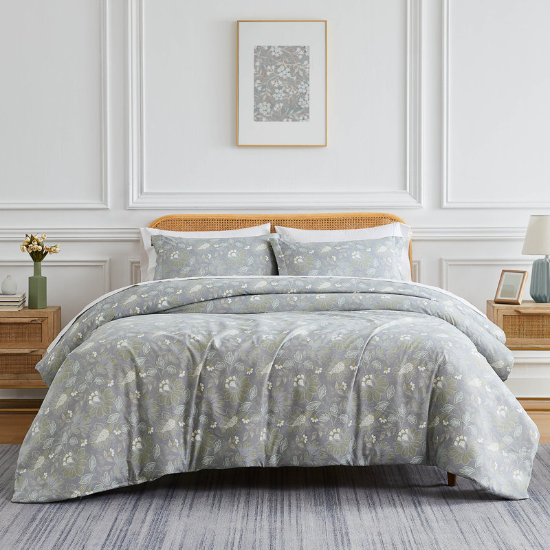 Infinite Blossom Blue Oversized Microfiber Comforter Set with matching shams Easy care