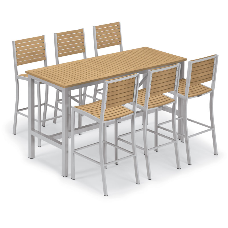 Ensemble de salle à manger rectangulaire pour 6 personnes Travira, Bois de teck naturel